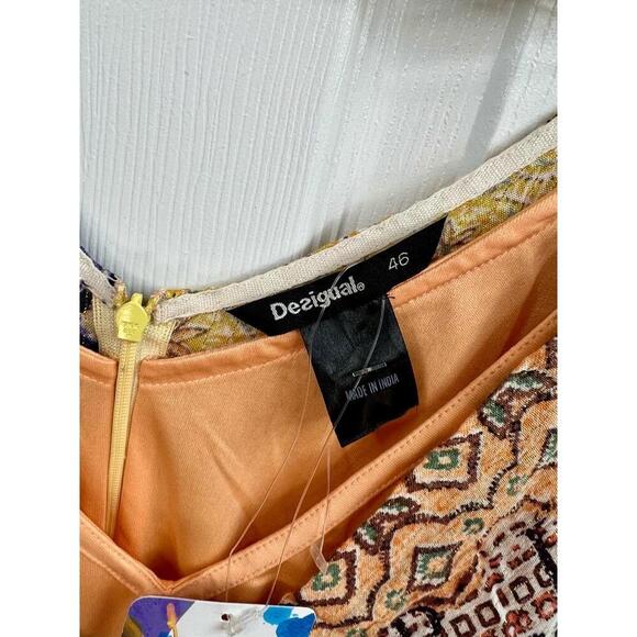 Desigual Dress Size EU 46 Multi-Color Patchwork Bohemian V-Neck Vibrant Eclectic - Picture 8 of 15